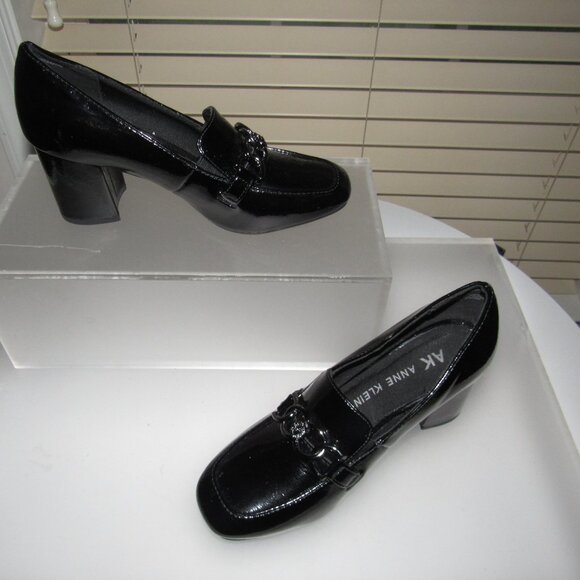 AK Anne Klein Treasure Black Patent Loafer Block Heels Size 6.5M | Minimalist - Picture 2 of 7